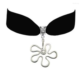 Charms N58F Irregular Flower Pendant Velvets Choker Jewellery Adjustable Collar Necklace