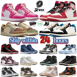 New 1s Spider-Verse Basketball Shoes Size 13 Sneakers J1 Panda Next Chapter Bred Patent Reverse Mocha Olive Washed Pink Digital Pink Chicago Jumpman 1 Men Women 36-47