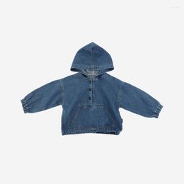 Jackets Children's Casual Denim Jacket 2023 Spring And Autumn Boys Girls Korean Version Of Loose Hooded Long-sleeved Jean Coat