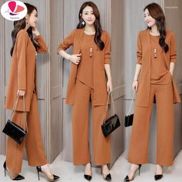 Women's Tracksuits Shawl Vest Wide Leg Pants 2023 Spring And Autumn Suit Loose Long Sleeve Three-Piece Set