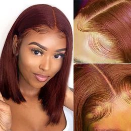 Reddish Brown Lace Front Human Hair Bob Hair Wig Human Hair Color 33 Copper Red 13x4 Lace Frontal Wigs for Women 180 Density