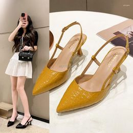 Dress Shoes Spring Women's Pumps Belt Buckle Back Strape Med Heel Solid Pointed Toe Ladies Heels Office Luxury Casual Ins Khaki Female