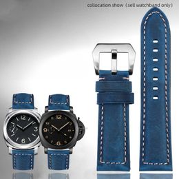 Watch Bands Blue Frosted Vintage Leather watch strap For BMen's watchband 22mm 24mm 26mm Dark brown khaki 230828