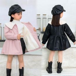 Jackets Winter PU Leather Jacket Keep Warm Christmas Princess Coat Children Girls Outerwear Toddler Girl Clothes For 1-6 Year 2023