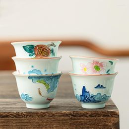 Cups Saucers 1pc Chinese Style Ceramic Tea Cup Porcelain Afternoon Teacup Espresso Bowl Pottery Coffee Gift