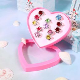 24pcs Children Silver Zircon Rings Toys Sweet Rings Jewellery Girl Jewel Rings with Pretty Heart Shape Box (12pcs A Box)