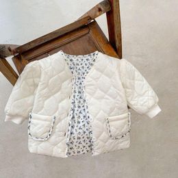 Down Coat 2023 Winter Toddler Girls Cotton Padded Plus Thick Warm Baby Parkas Argyle Pocket Long Sleeve Infant Jacket