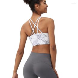 Yoga Outfit Women Fitness Sport Bra Printing Crop Top High Impact Vest Cross Back Without Comprehensive Training Jogging With Chest Pad