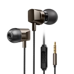 Universal Cell Phone Earphones 3.5mm Plug In-line Metal Headphones Anti-pull Wired In-ear Stereo Sound With Microphone Music Headset For IPAD IPHONE Computer Tablet