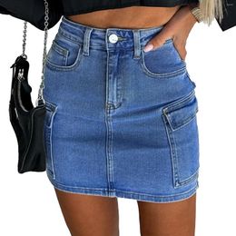 Skirts Womens Miniskirt Fashion Pockets Denim Skirt Casual High Waist Cargo For Travel Holiday Beach Music Festival Rave Party