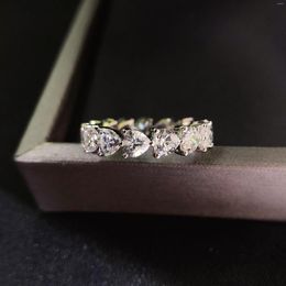 Cluster Rings Full Eternity 0.3Ct Each Single Stone Heart Shape Diamond Engagement Ring For Women Wedding Jewelry Solid Platinum 950 R157