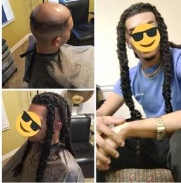 20 inches Brazilian Virgin Human Hair Replacement #1b Twist Braids Dreadlocks Full Lace Toupees for Black Man