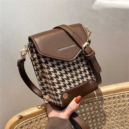 Ins Super Hot Thousand Bird Grid Bag Women's Vertical Mobile PhShoulder Fashion Crossbody Small Square 230828