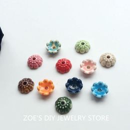 Polish 10MM 100Pcs/Pack Handmade Mix Colors Flower China Ceramic Porcelain Bead Caps Jewelry Findings Jewellery Accessories