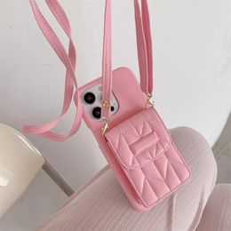 Pink Card Pocket Phone Cases Women Fashion Luxury Brand Handbag Case iPhone Cover For iPhone 14 14Plus 14Pro 14ProMax 13 12 Pro Max