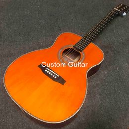 Custom Solid Spruce Top Wood OM JM 14 Frets rosewood back side Acoustic Guitar Fishbone Binding with hardcase