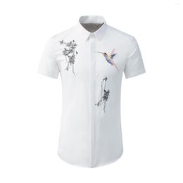 Men's Casual Shirts High Quality Luxury Jewelry Style Summer Embroidered Khaki Short Sleeve Shirt Button For Mengood