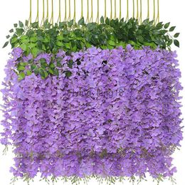 Purple Wisteria Artificial Flowers 12Pcs Hanging Garland Wedding Fake Flower String Silk Home Garden Decoration HKD230829