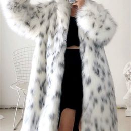 Womens Fur Faux Women Winter Coat Lady Casual Snow Leopard Print Jacket Female Thick Warm Midlong Plush Outerwear 230828