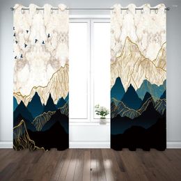 Curtain 3D Ombre Blue Geometry Abstract Art Design Modern 2 Pieces Thin Window Drape For Living Room Bedroom Decor