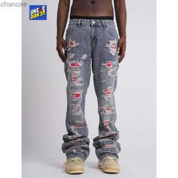 Contrast Denim Jeans Distressed Denim Pants Hip Hop Skinny Jeans Men Street Wear Ripped Jeans Y2k Mens Jeans HKD230829