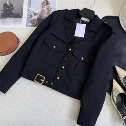 Women's Jackets 23 Women Designer Jacket Formal Blazer Metal Letter Button Lapel Neck Designer Bomber Coat Girls Milan Runway Cotton Blend