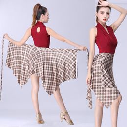 Stage Wear Latin Dance Skirt Plaid Irregular Cha Cha/Rumba/Samba/Tango Dresses For Dancing Practice Performance Dancewear