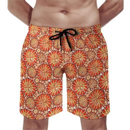 Men's Shorts Tribal Print Board Orange Mandala Hawaii Short Pants Men Design Sports Surf Quick Dry Swim Trunks Birthday Present