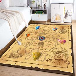 15 Sizes Antique Pirate Treasure Map Carpet Rug for Bedroom Living Room Boho Decor Children's Crawling Mat College Dorm Decor HKD230829