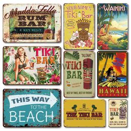 Metal Painting Summer Industrial Beach Bar Welcome Tin Sign Vintage Tiki Bar Pub Wall Decoration Metal Plate Poster Hawaii Iron Painting Plaque x0829
