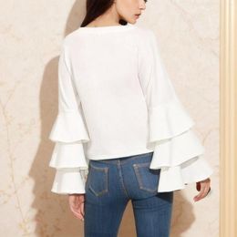 Women's Blouses 2023 Fashion Long Flare Sleeve Women Vintage Layered Ruffled Party Shirts Casual Tops Office Elegant Blusas