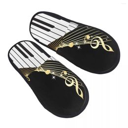 Slippers Men Women Plush Indoor Abstract Piano Keys With Musical Notes Warm Soft Shoes Home Footwear Autumn Winter 2023