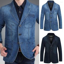 Men's Suits Suit Jacket Autumn Long Sleeves Pure Colour Pockets Denim Blazer Streetwear Men Jeans