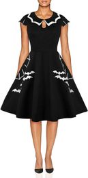 New Fashion Women's Plus Size Dress Bat Spider Web Embroidery Halloween Vintage Dress