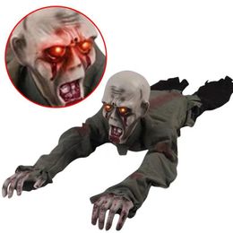 Decorative Objects Figurines Scary Halloween Decoration Crawling Ghost Electronic Creepy Bloody Zombie with LED Light Eyes Haunted House Props Decoration 230828