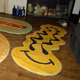 Carpets Bedside Carpet Cartoon Funny Distortion Smiley Face Children Bedroom Rug Home Decoration Cute Living Room Corridor Mat x0829