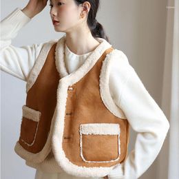 Women's Vests 2023 Lamb Hair Thicken Women Short Vest Coat Fashion Elegant Sweet Simplicity Warm Jacket Winter Female Casual Sleeveless