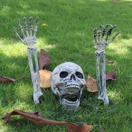 Decorative Objects Figurines Halloween Realistic Skull Skeleton Head Human Hand Arms for Halloween Party Home Garden Lawn Decor Haunted House Horror Props 230828