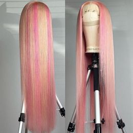 pink highlight 12a hd lace frontal wig virgin human hair rose pink straight wig 100% pink Brazilian hd lace front wigs