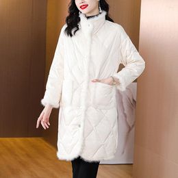 Women's Trench Coats 2023 Autumn Winter Korean Cotton Jacket Loose Medium Length White Fashionable Warm Quilted Coat Elegant T810