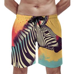 Men's Shorts Zebra Board Summer Multicoloured 70s Sports Surf Short Pants Males Quick Drying Retro Design Oversize Beach Trunks