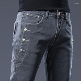 Men's Jeans High Quality Elastic Straight Cotton Business Pant Fashion Solid Colour Classic Style Male Skinny Denim Pants Large S