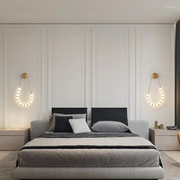 Wall Lamp LED Artistic Glass Necklace Designer Black Gold Light Sconce Decor Arandela Externa For Bedside