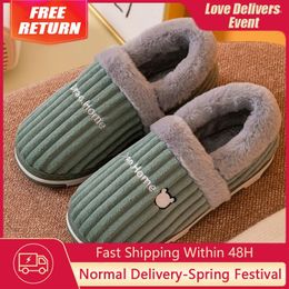 Slippers Men Winter Indoor House Shoes 2023 Man Flip Flops Warm Plush Women Flats Couple Shoe Comfort Male Footwear