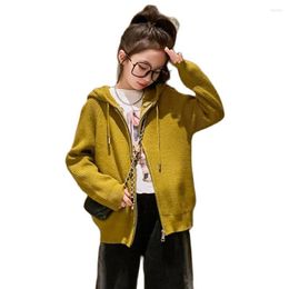 Jackets Girls Knitted Coat Solid Color Girl Spring Autumn Children Sweater Casual Style Clothes For 6 8 10 12 14