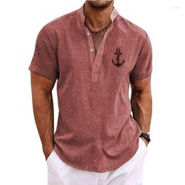 Men's Casual Shirts Solid Colour Shirt Tops Fashion Anchor Pattern Design Clothing Hawaiian Beach Street Short Sleeve T-Shirt