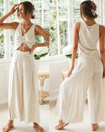 Women's Two Piece Pants Summer Women Pant Sets Suit Casual Sleeveless Vest V Neck Top Sports Straight Trousers Elegant Ladies Outfits