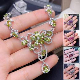 Chains MeiBaPJ Luxurious Peridot/Amethysopaz/Garnet Necklace With Certificate 925 Pure Silver Fine Wedding Jewellery For Women