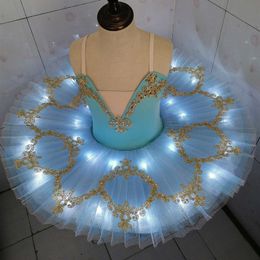 Dans kıyafeti profesyonel led ışık kuğu göl bale tutu kostüm kızlar balerin elbise çocuk bale elbise dans kıyafeti parti kostümleri 230829