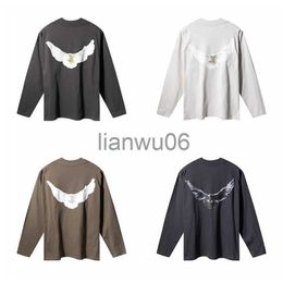 Men's Hoodies Sweatshirts Men Tshirt Tops Cotton Long Sleeve New Fashion Ye YZY Design Dove Pigeon Casual Oversize Loose Long Sleeve Tee J230829